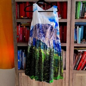 Modcloth Scenic Print Midi Dress - Blue, Green, White 1X